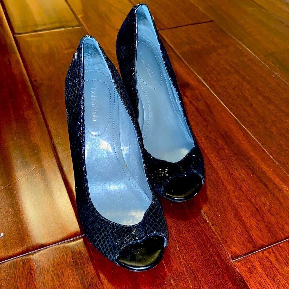 Calvin Klein snakeskin wedges